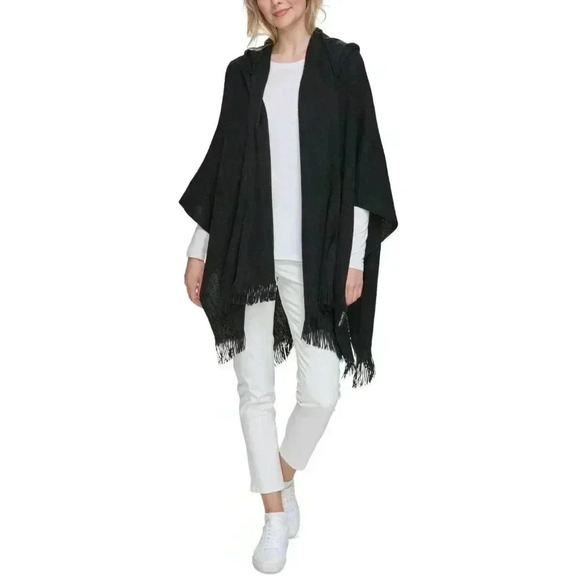 Calvin Klein Womens Soft Hooded Cardigan Sweater Open-Front, Black, ONE SIZE - Picture 1 of 6